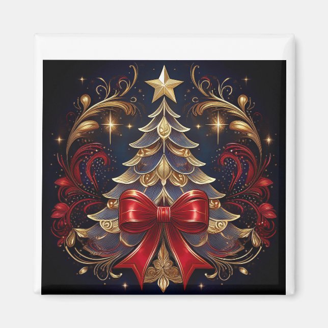 Imã Bela Design de Friso Vermelho de Árvore de Natal (Frente)