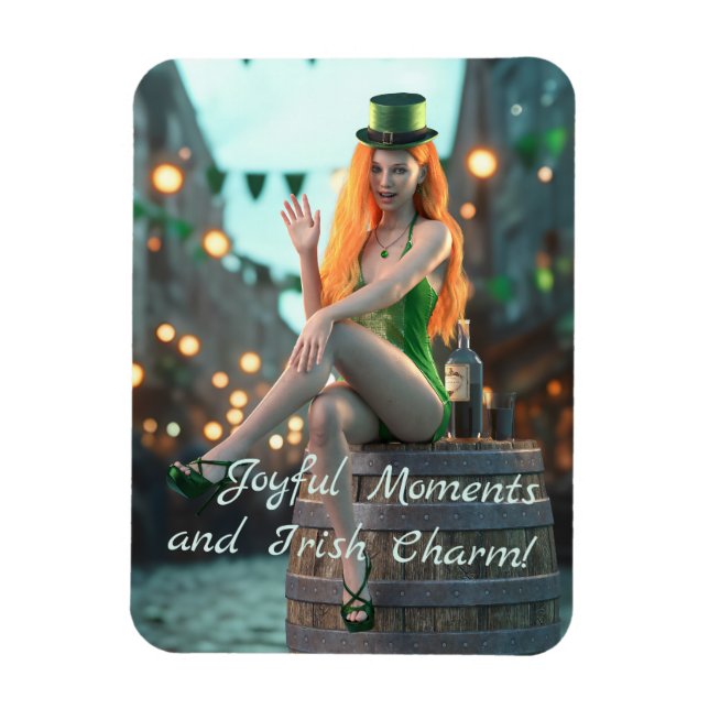 Ímã Bela Dia de São Patrício Sentada em um barril (Vertical)