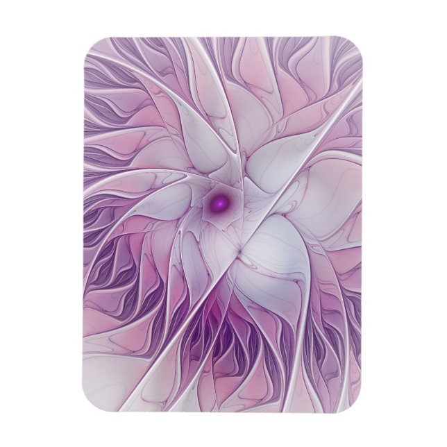 Ímã Bela Flor Rosa Arte Fractal Abstrata Moderna (Vertical)