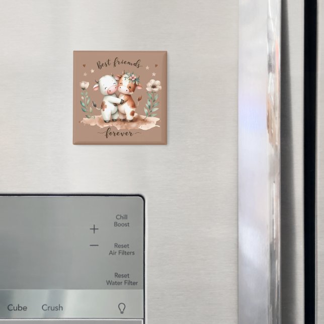 Imã Bela Vaca Melhor Amigos Abrindo Arte Floral (In Situ (Fridge))