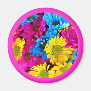 Imã Belas Flores Desenho de Círculo Floral Borda Rosa