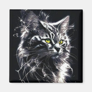 Imã Beleza abstrato em Preto e Prata - Gato Místico