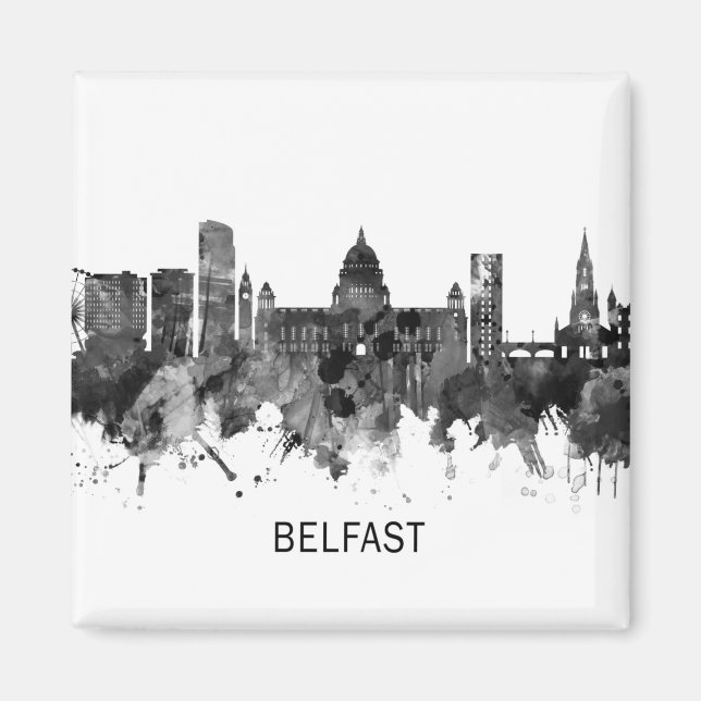 Imã Belfast Norte Ireland Skyline BW (Frente)