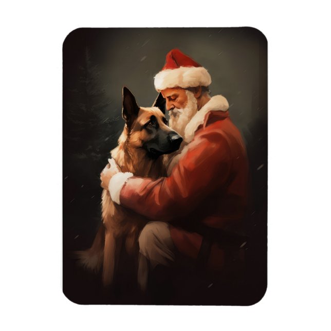 Ímã Belga Malinoi com Papai Noel Natal Festivo (Vertical)