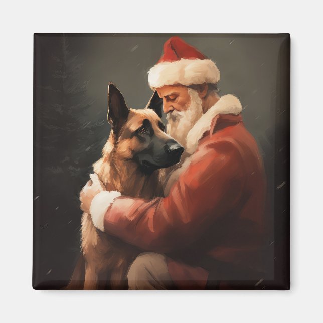 Imã Belga Malinoi com Papai Noel Natal Festivo (Frente)