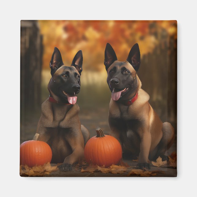 Imã Belga Malinoi Puppy Autumn Delight Pumpkin (Frente)