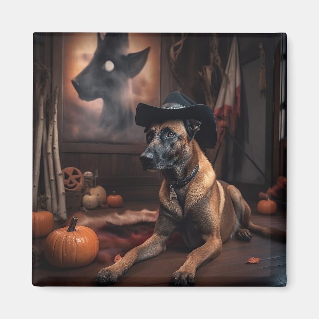 Imã Belga Malinois Pumpkins Halloween Scary (Frente)