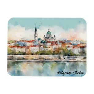 Ímã Belgrado Sérvia Silhouette Watercolor Painting