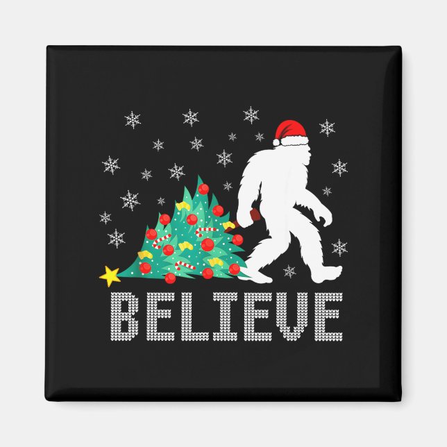 Imã Believe Bigfoot Sasquatch Santa Reindeer Christmas (Frente)