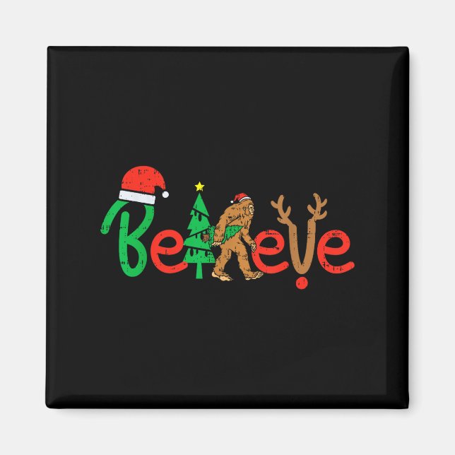 Imã Believe Bigfoot Sasquatch Santa Reindeer Christmas (Frente)