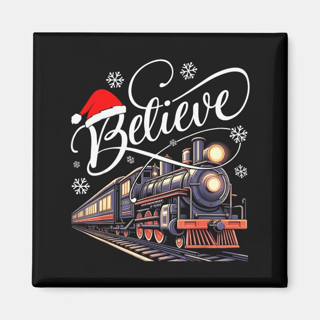 Imã Believe Christmas Trains Xmas Santa Family Pajamas (Frente)