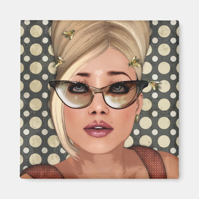 Imã Belinda Beehive Retro Chic Square Magnet (Frente)