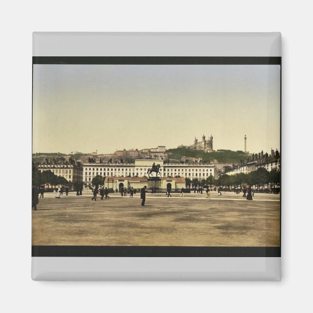 Imã Bellecour Place, Lyon, França vintage Photochrom (Frente)