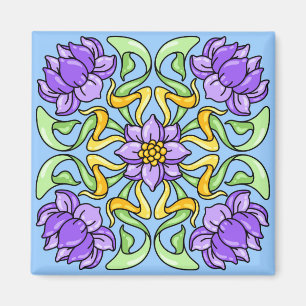 Imã Belo azulejo de Arte Nouveau com flores roxas