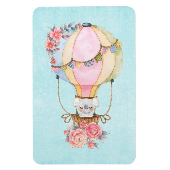 Ímã Belo Balão de Ar Quente com Urso Aquarela (Vertical)