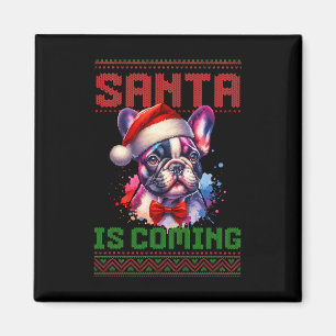 Imã Belo Bulldog Francês Santa Hat Holly de Natal