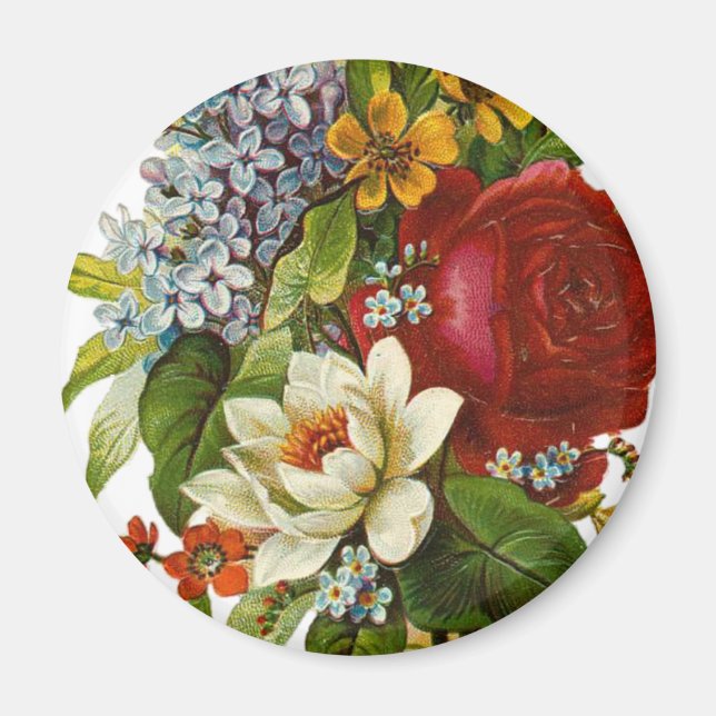 Imã Belo Buquê Romântico de Verão com Rosa vermelha (Frente)