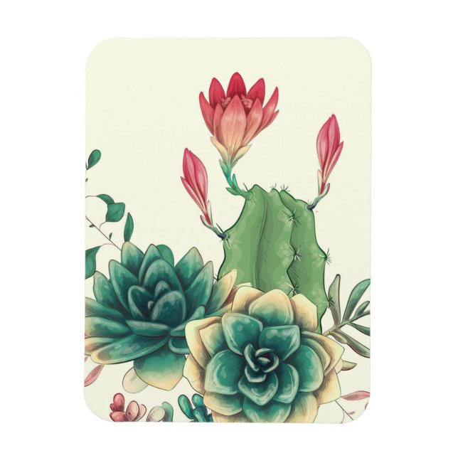 Ímã Belo Cacto Com Flor (Vertical)