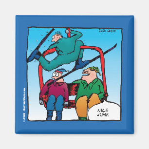 Imã Belo Cartoon de Skiers Engraçado