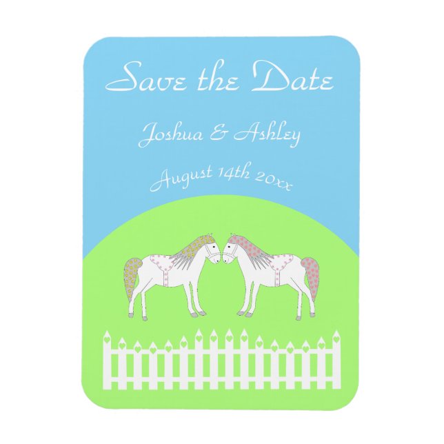 Ímã Belo Casamento de Cavalos Brancos Personalizado (Vertical)