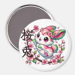 Imã Belo coelho Sakura com coelho japonês