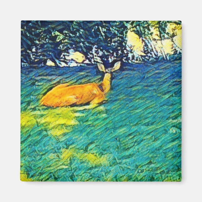 Imã Belo Deer Napping no gramado (Frente)