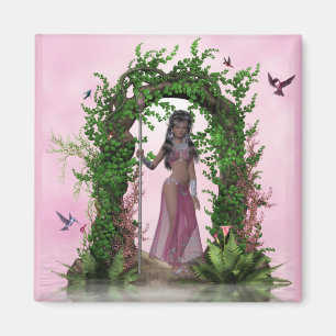 Imã Belo Elf rosa sob um ímã de fantasia de arcos