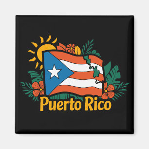 Imã Belo Floral Porto Rico Flag Trabalho de arte