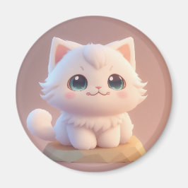 Imã Belo Gatinho Branco Fofo de Olhos Grandes