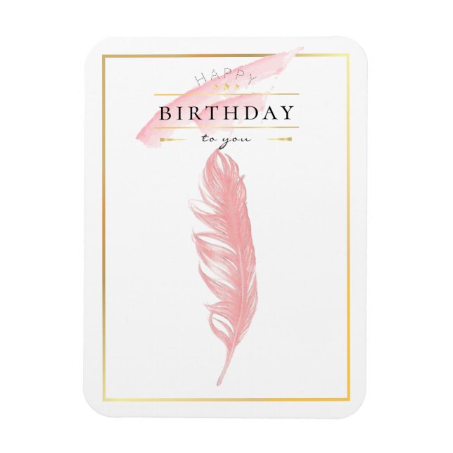 Ímã Belo Lápis desenhando Penas Rosa Aniversário (Vertical)
