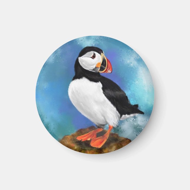 Imã Belo Mago de Pássaro Puffin do Atlântico - Pintura (Frente)