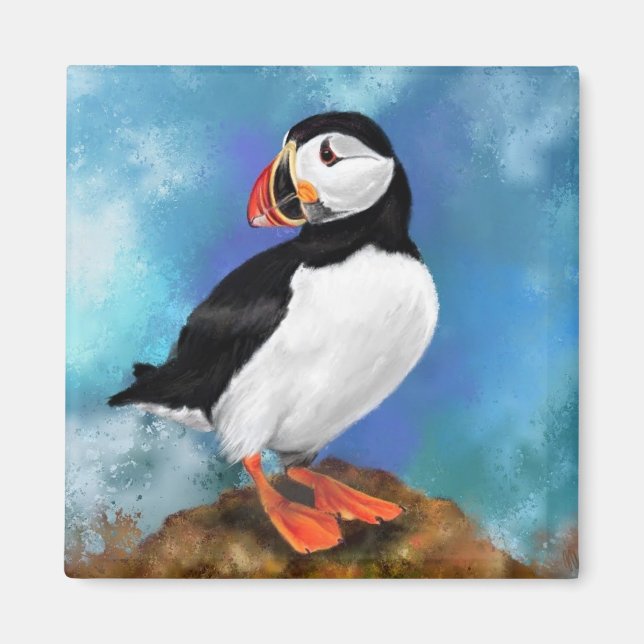 Imã Belo Mago de Pássaro Puffin do Atlântico - Pintura (Frente)