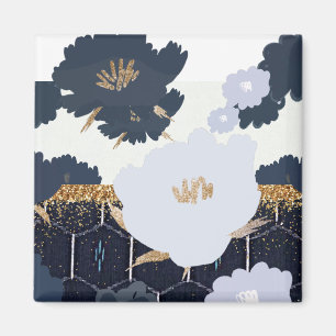 Imã Belo Marinho Azul e Dourado Design Floral