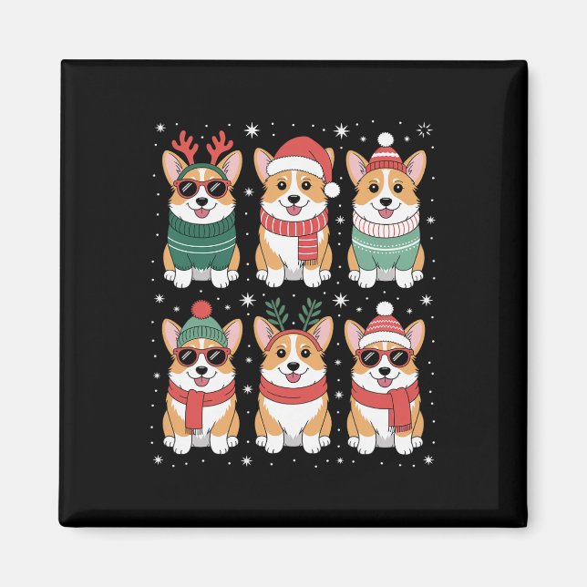 Imã Belo Natal de Corgi Santa Hat (Frente)