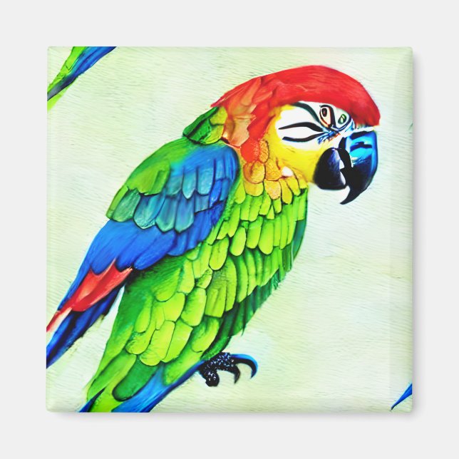 Imã Belo Padrão Colorido de Papagaio (Frente)