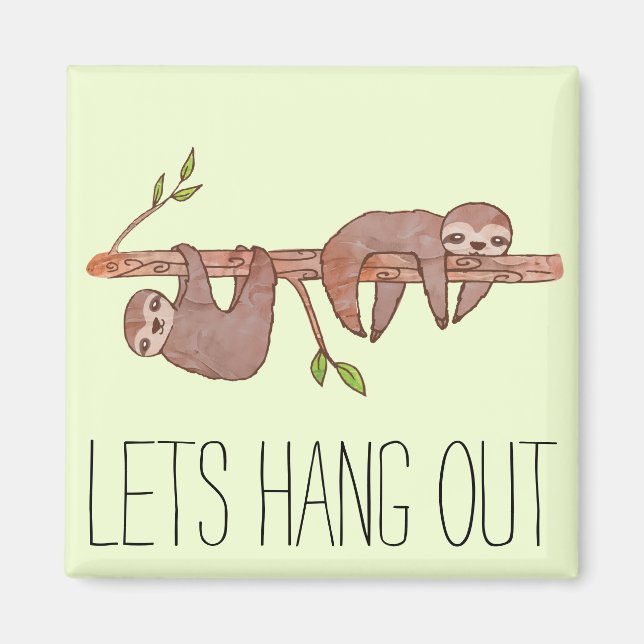 Imã Belo par de preguiças-bebês em um galho de árvore (Frente)