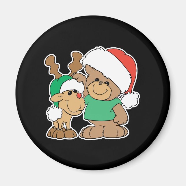 Imã Belo Urso de Natal e Reindeer (Frente)
