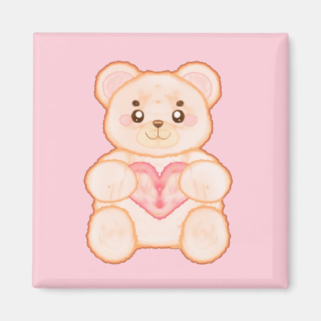 Imã Belo Urso Dia de os namorados Com Coração Vermelho (Frente)