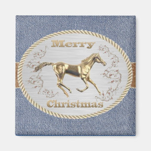 Imã Belt Buckle Ocidental com Cavalo e Feliz Natal