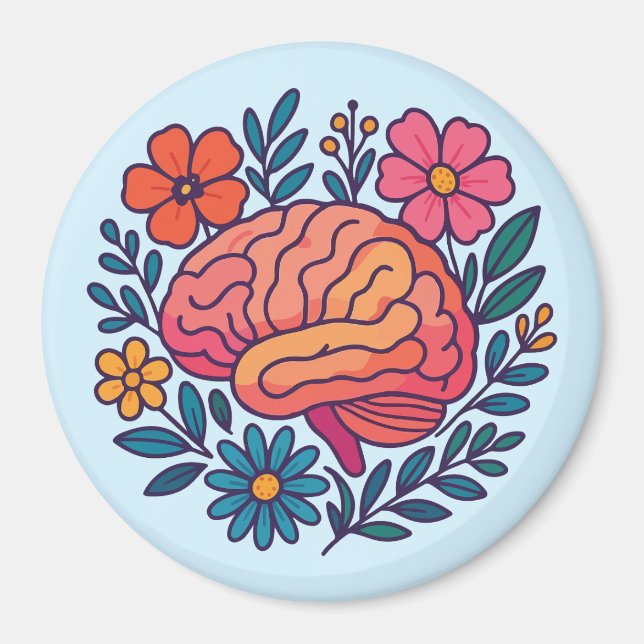 Imã Bem-Estar Mental Cérebro Florido (Frente)