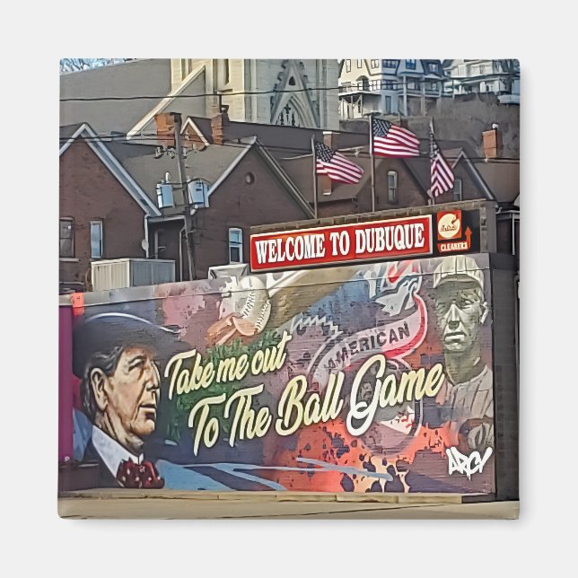 Imã Bem-vindo a Dubuque, Sinal de Iowa com Sinalizador (Frente)