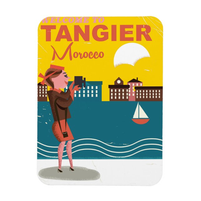 Ímã Bem-vindo a Tangier Marrocos pôster de viagem vint (Vertical)