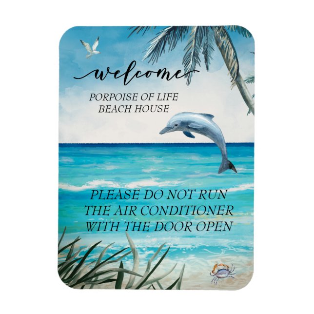 Ímã Bem-vindo Casa de Praia Aquarela Golfinho  (Vertical)