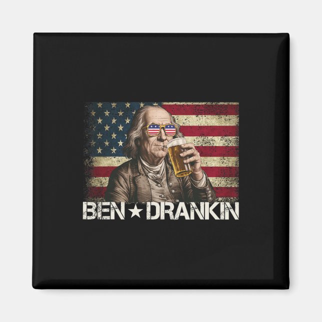 Imã Ben Drankin Funny Beer 4 De Julho Retro Usa Flag (Frente)