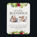 Ímã Bênção natalícia xadrez multifotografia e folhagem<br><div class="desc">Cartão de Natal de folhagem múltipla.</div>