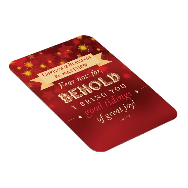 Ímã Bênçãos de Natal do Padre Estrelas Vermelhas e Dou (Lado Direito)