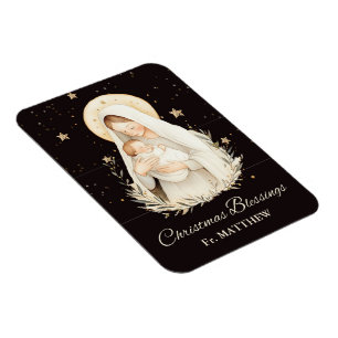 Ímã Bênçãos de Natal do Padre Madonna Menino Preto