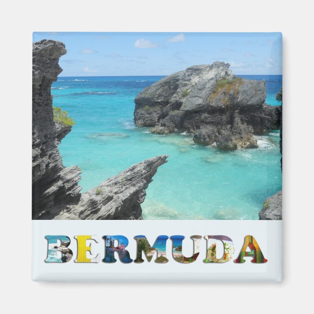 Imã Bermudas Blue Ocean Rocky Beach Viagem Photo (Frente)