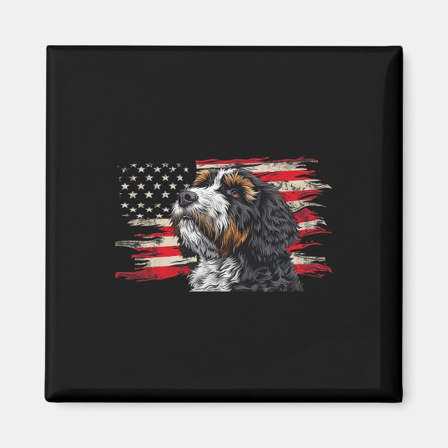 Imã Bernedoodle American Flag Dog No Dia 4 De Julho (Frente)
