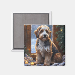 Imã bernedoodle Com Luzes de Natal Feriado